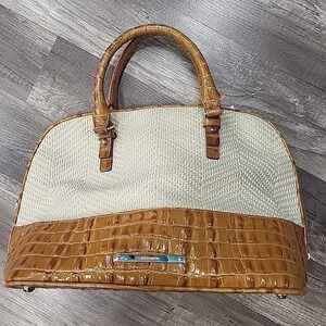 Vintage Brahmin Vivian Woven & Croc Satchel, Beige/Brown